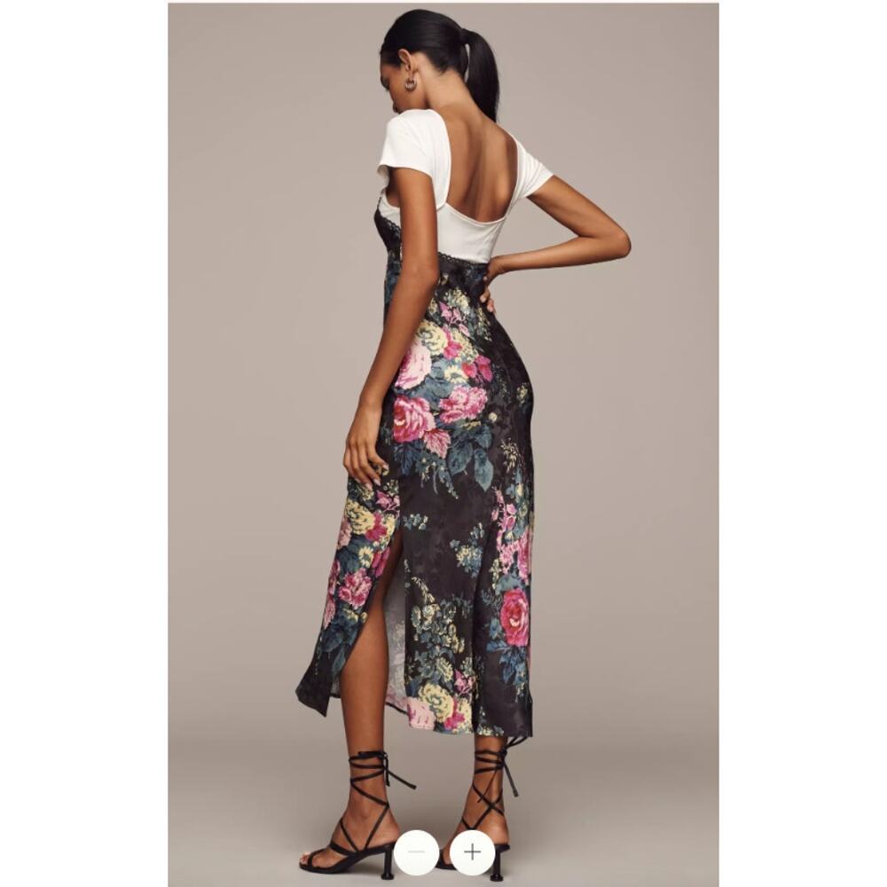 Anthropologie Twofer Black Floral Midi Slip Dress Small NEW NWT - Picture 3 of 7